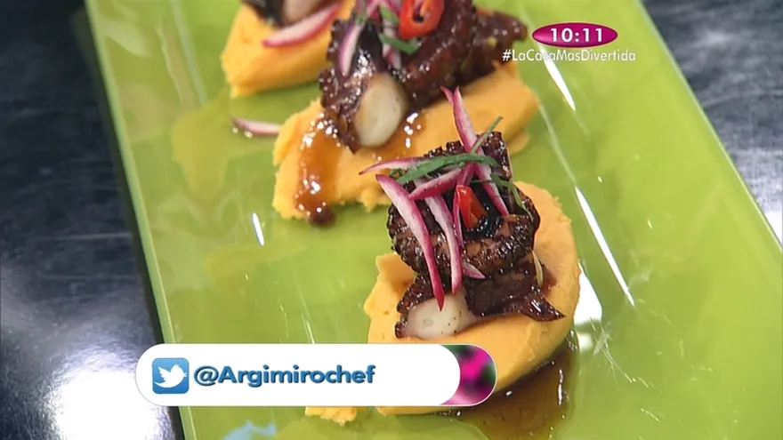 Receta - Pulpo Caramelizado con raspadura y puré de camote