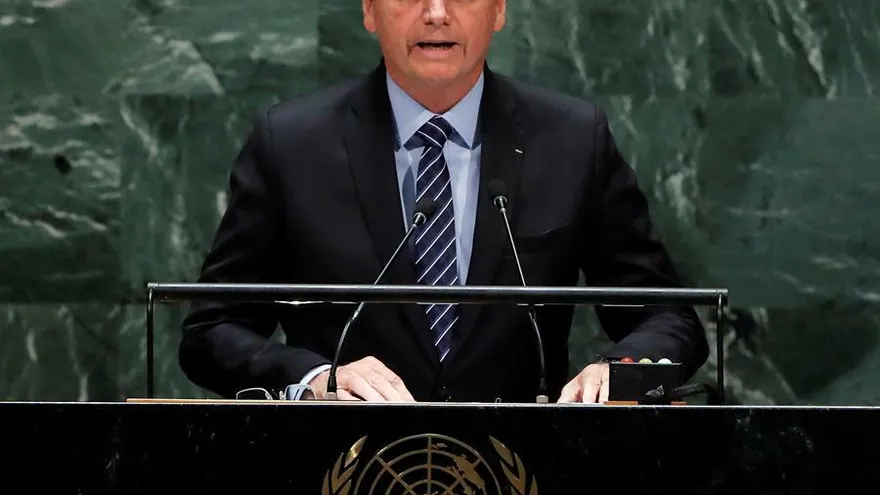 El presidente de Brasil Jair Bolsonaro se dirige a los asistentes a las 74 Asamblea General de las Naciones Unidas, en Nueva York.
