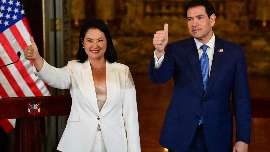 Marco Rubio, secretario de Estado estadounidense; Keiko Fujimori, presidenta de Perú