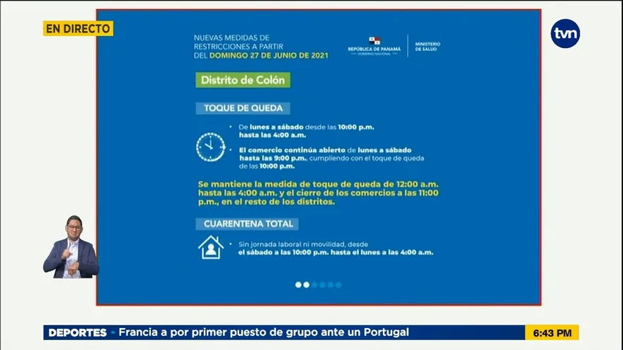 Minsa anuncia cuarentena total de domingos para Colón