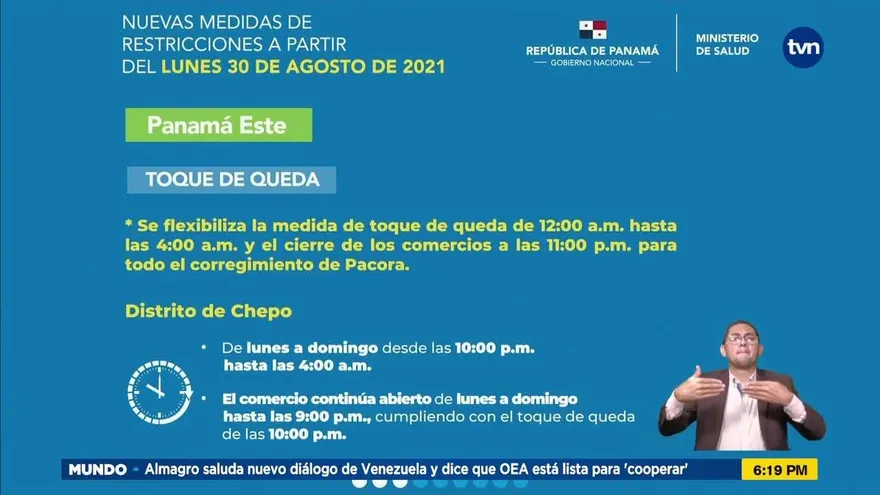 Ajustes en horarios de toque de queda en Pacora y distritos de Coclé y Chiriquí
