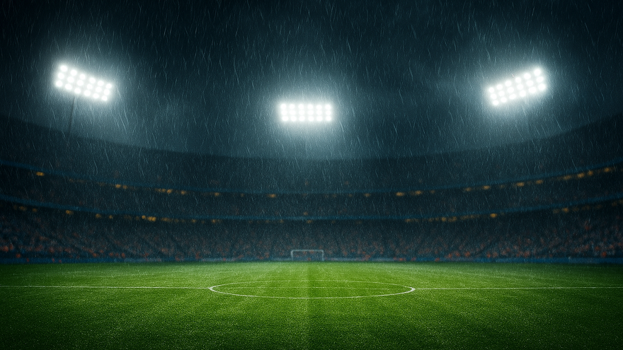 Imagen de un estadio con lluvia