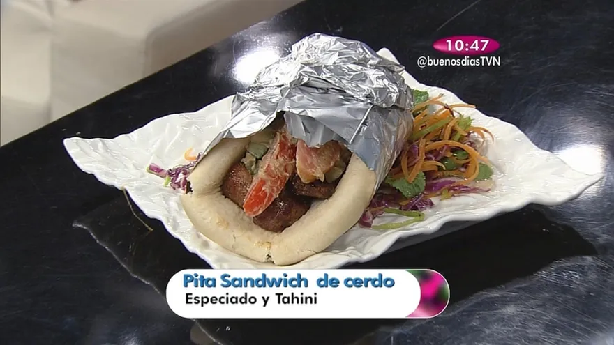 Receta - Pita Sandwich de cerdo especiado y tahini