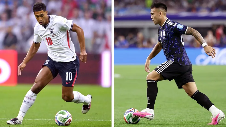 Jude Bellingham y Lautaro Martínez previo al partido de semifinales Inglaterra vs Argentina
