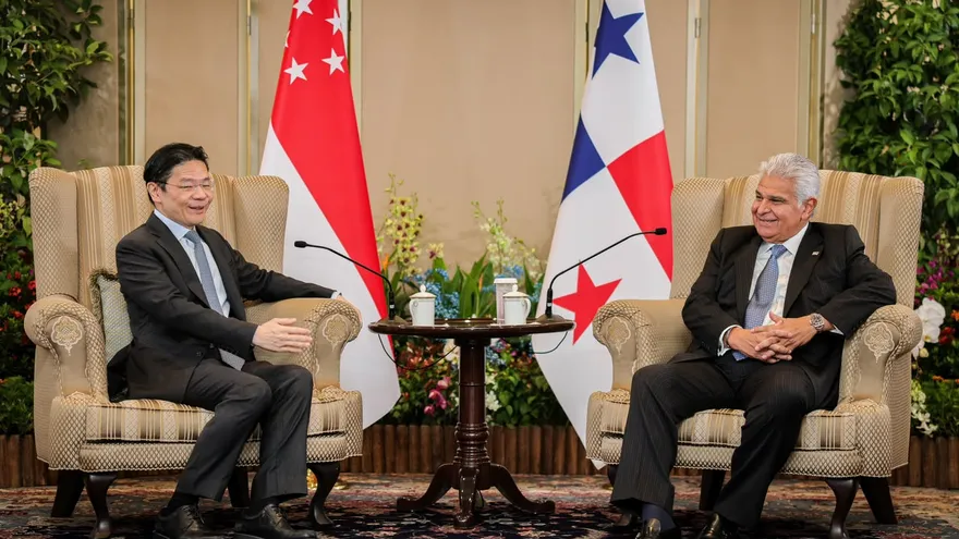 Primer ministro de Singapur, Lawrence Wong, durante una reunión bilateral con el presidente José Raúl Mulino