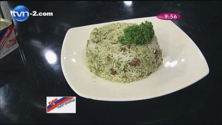 Arroz verde con jamonilla