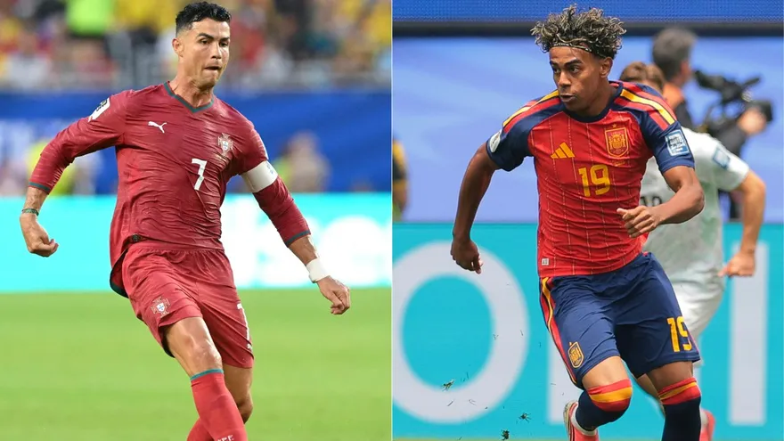 Cristiano Ronaldo (i) y Lamine Yamal (d)