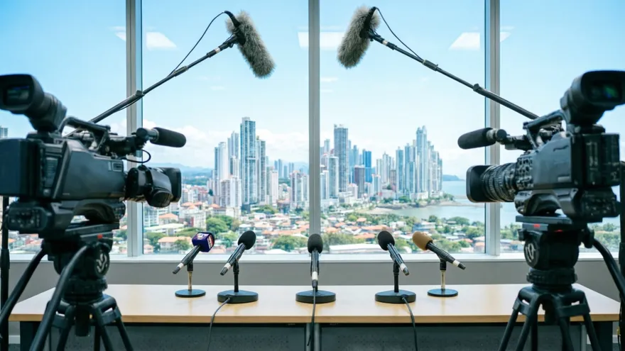 Cámaras y micrófonos de medios de comunicación.