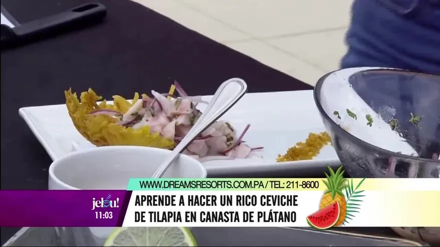 Ceviche de tilapia en canasta de platano