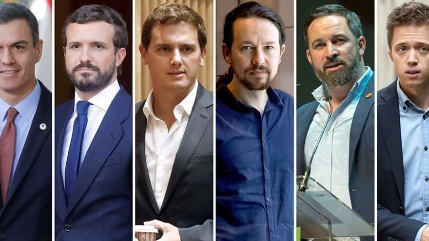 Pedro Sánchez (PSOE), Pablo Casado (PP), Albert Rivera (Ciudadanos), Pablo Iglesias (Podemos), Santiago Abascal (Vox) e Íñigo Errejón ( Más País) , líderes de los principales partidos políticos que concurren a las elecciones generales del próximo día 10 de noviembre.