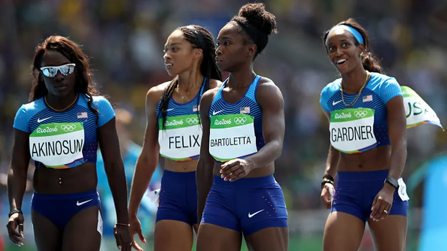 Allyson Felix, English Gardner, Morolake Akinosun y Tianna Bartoletta, son las representantes de Estados Unidos en el relevo  4x100.