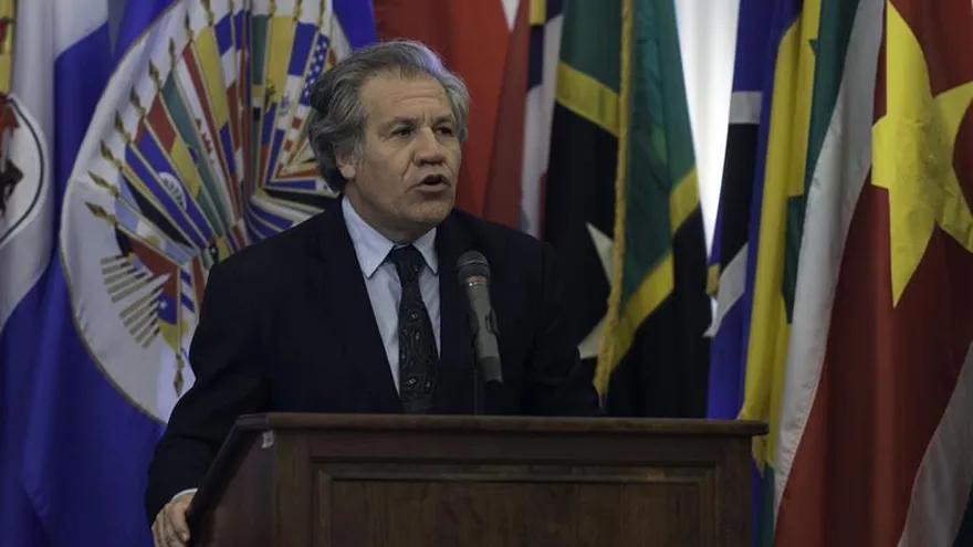 Fotografía cedida del secretario general de la Organización de Estados Americanos (OEA), Luis Almagro, hablando durante una mesa redonda sobre la situación política y de derechos humanos en de Venezuela el 21 de marzo 2017, en la sede de la organización en Washington, DC.