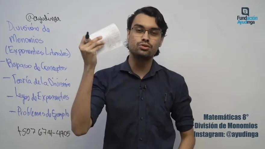 Ayudinga Matemáticas 8° - División de Monomios con Exponentes Literales Parte I 8 de abril de 2020
