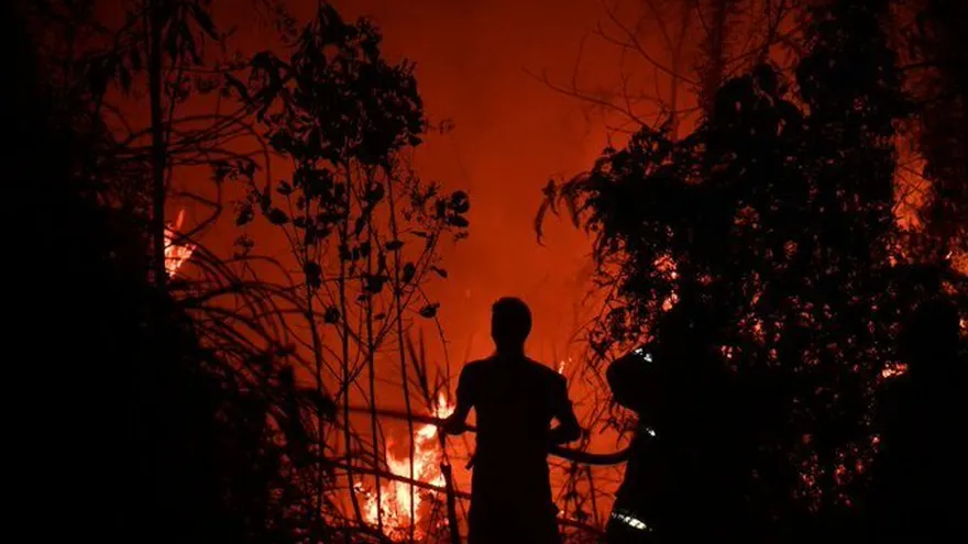 Los bomberos luchan sin descanso contra los incendios en Indonesia