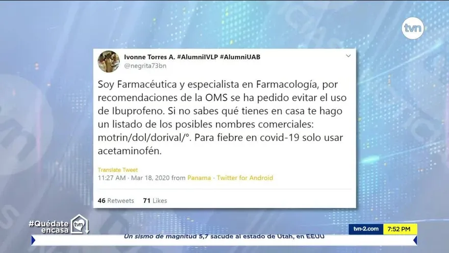 OMS recomendó evitar uso de ibuprofeno en pacientes que tengan síntomas de COVID-19