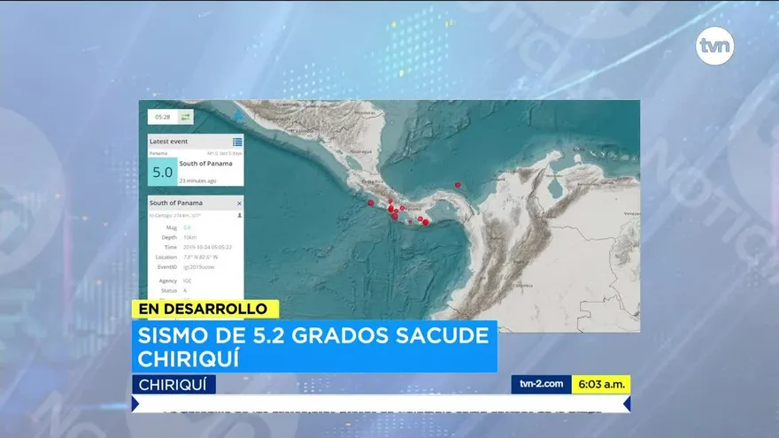 Reportan sismo en Chiriquí