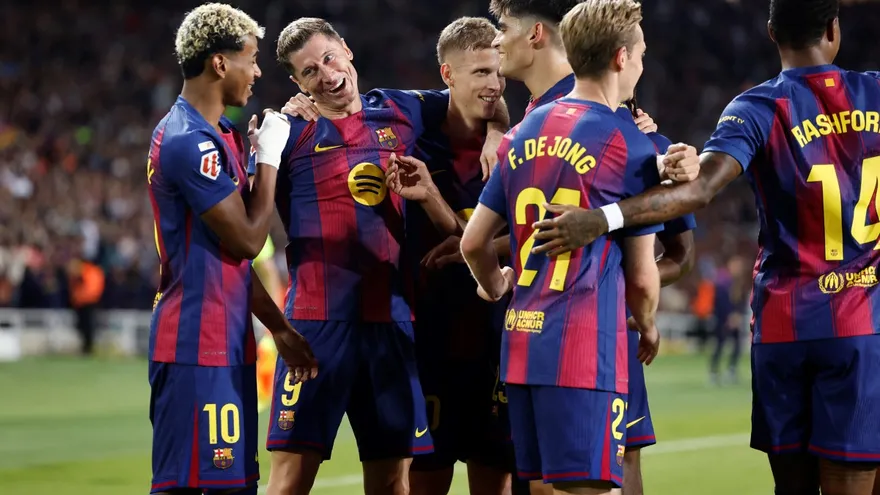 Jugadores del Barcelona celebran