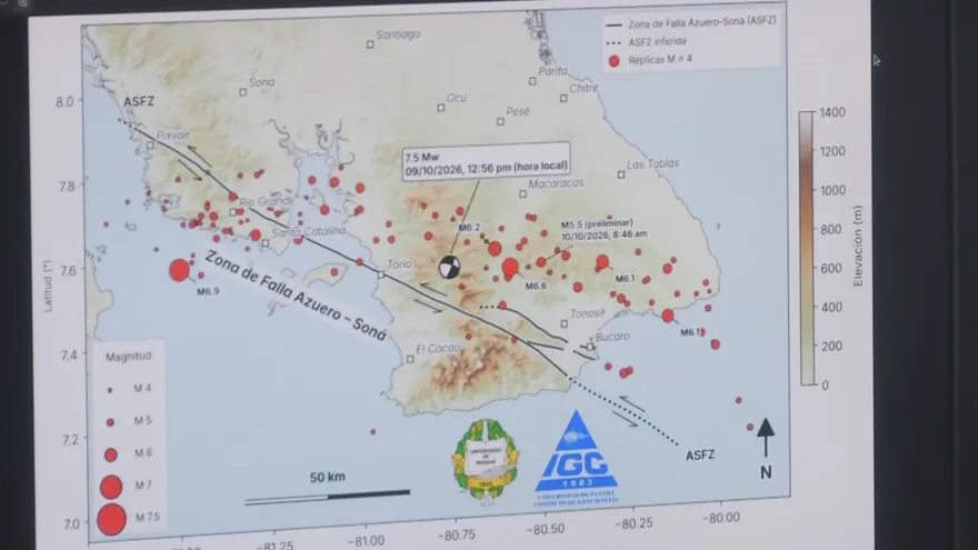 Mapa de sismo en la península de Azuero.