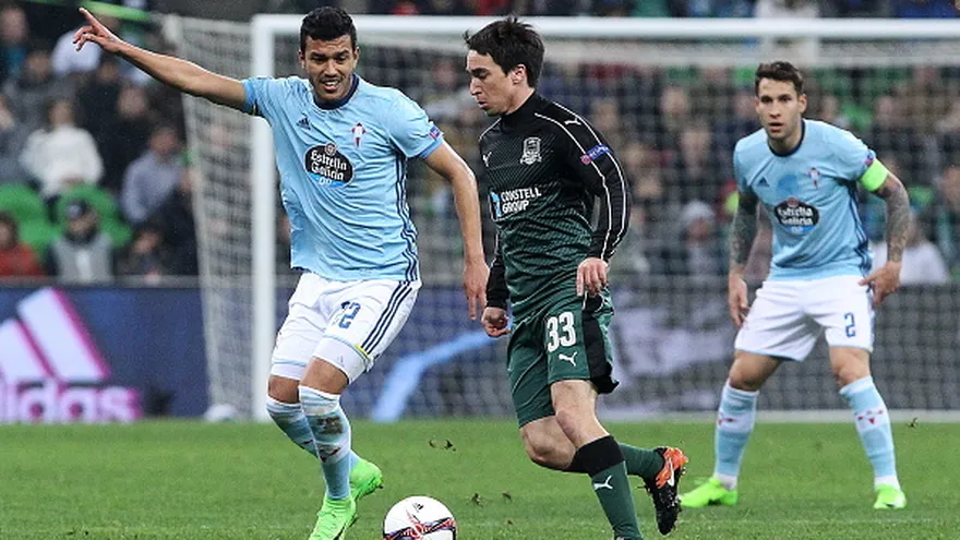 Acción del partido entre el Krasnodar y el Celta de Vigo
