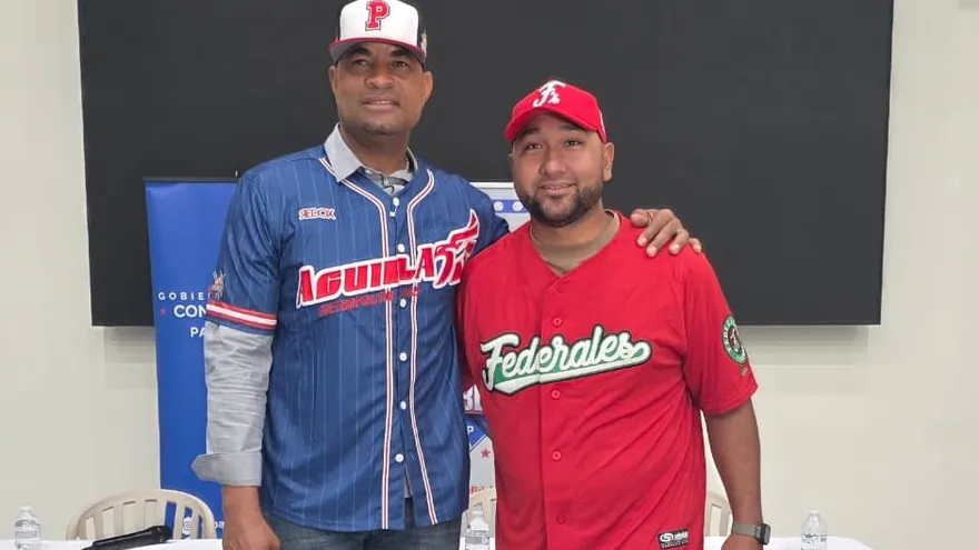 Rubén Rivera mánager de las Águilas Metropolitanas y José Mayorga mánager de Federales de Chiriquí