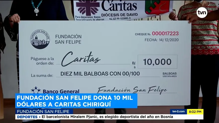 Fundación San Felipe dona 10 mil dólares a Caritas Chiriquí
