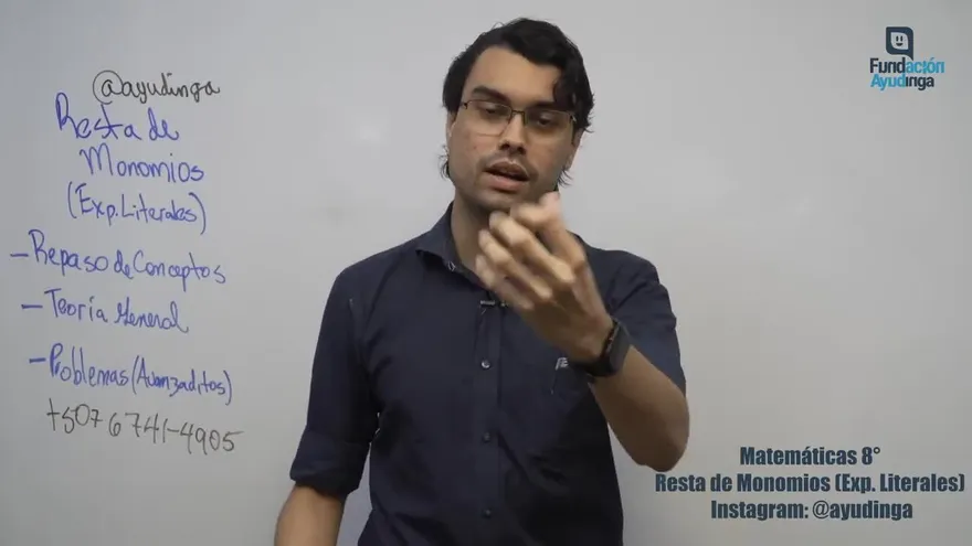 Ayudinga Matemáticas 8° - Resta de Monomios con Exponentes Literales Parte II 3 de abril de 2020