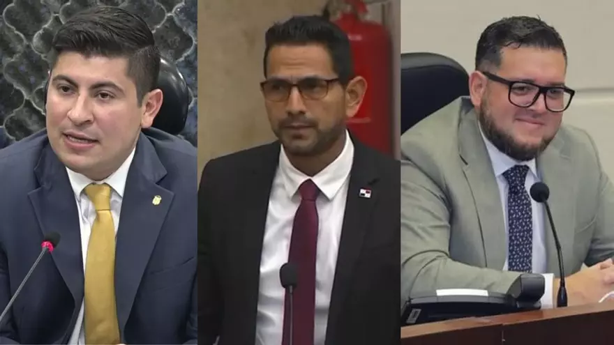 De Izq. a Der. Los presidentes de las comisiones de Educación, Jorge Bloise; de Ambiente, Lenín Ulate; y Presupuesto, Eduardo Vásquez.