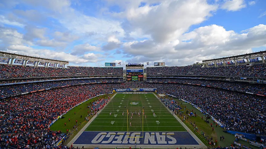 Vista del Qualcomm Stadium, coliseo de los Chargers en San Diego