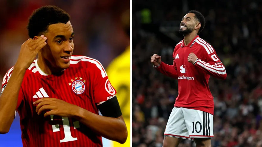 Jamal Musiala (i) y Matheus Cunha (d)