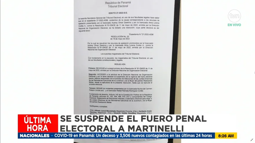 TE publica edicto que suspende fuero electoral a expresidente Martinelli