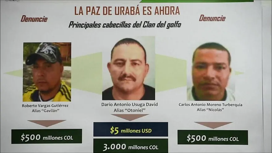 Colombia ofrece recompensa por líderes de Clan del Golfo