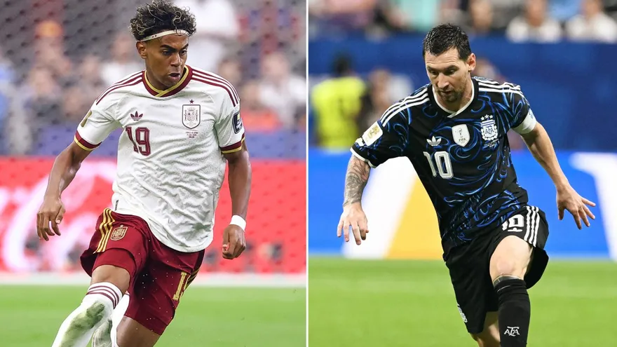 Lamine Yamal (i) y Lionel Messi
