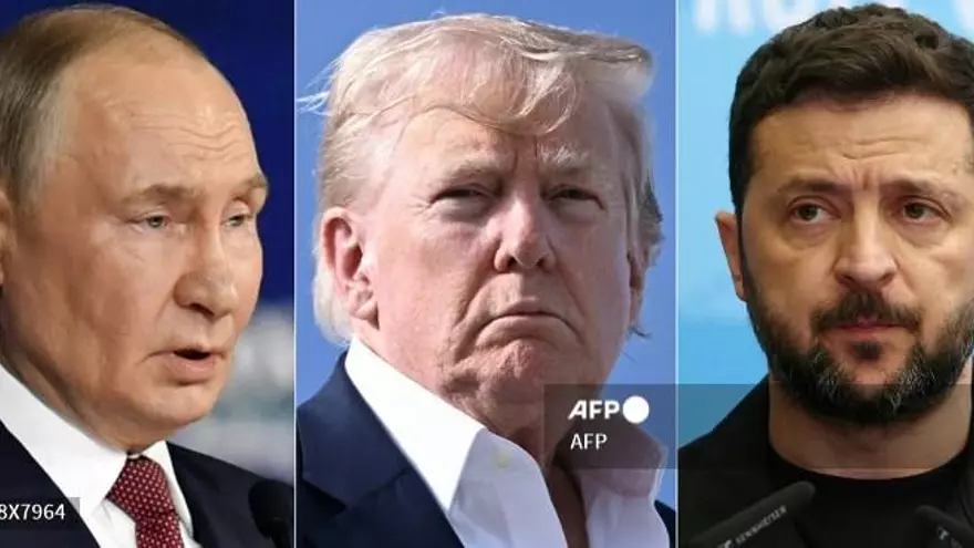 Los mandatarios Putin, Trump, y Zelensky