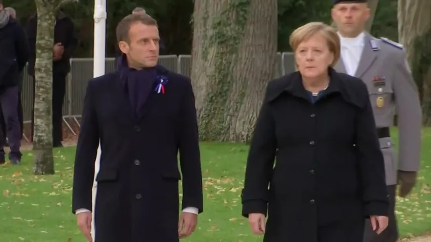 Macron y Merkel recuerdan de la 1ª Guerra Mundial