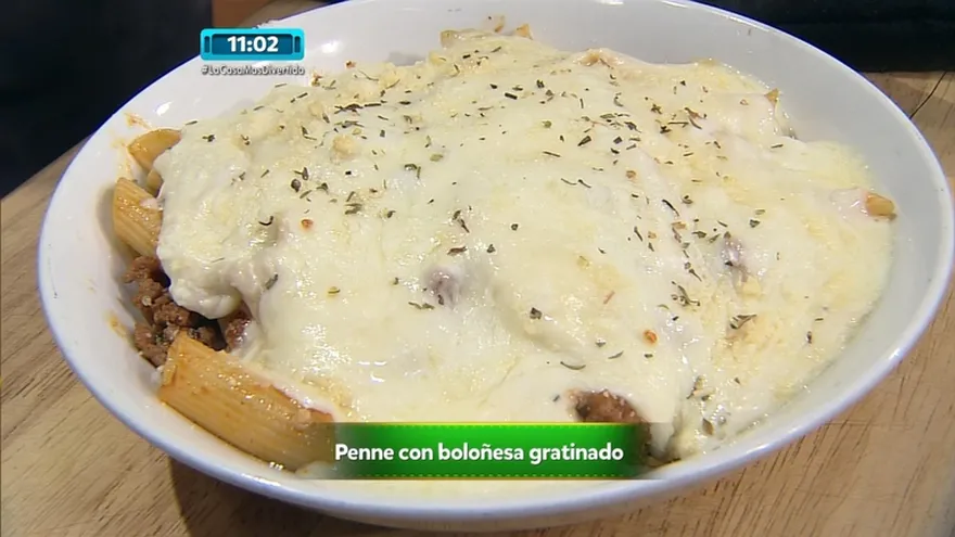 Pasta Penne con Boloñesa Gratinada