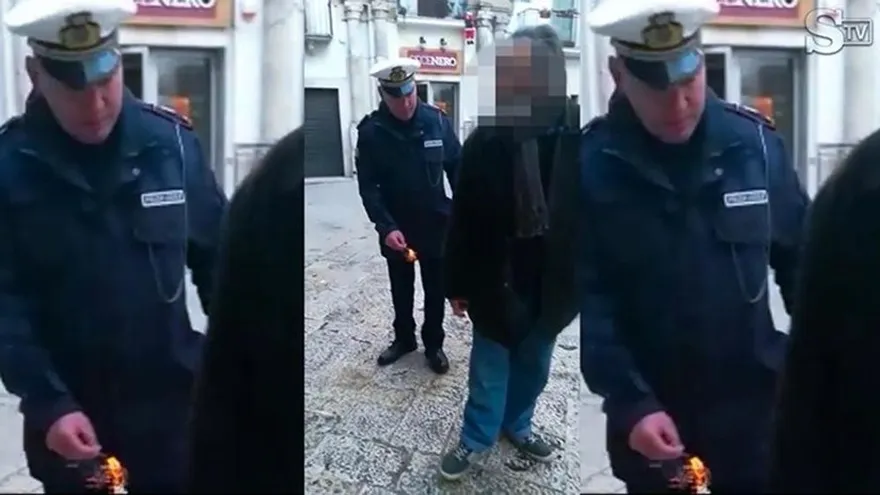 Policía italiano lanza un petardo a los pies de un anciano discapacitado