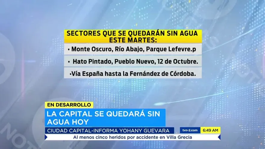 Comunidades que no tendrán agua en la capital