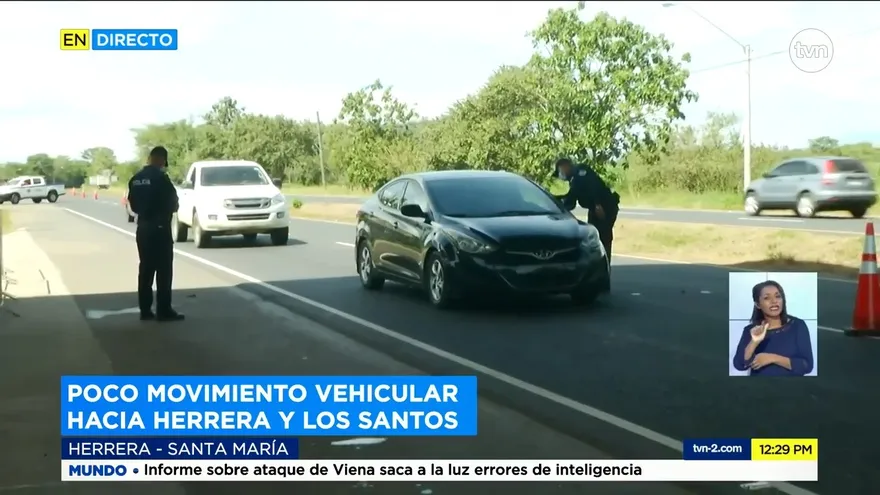 Se registra poca circulación de autos en cerco sanitario en Azuero