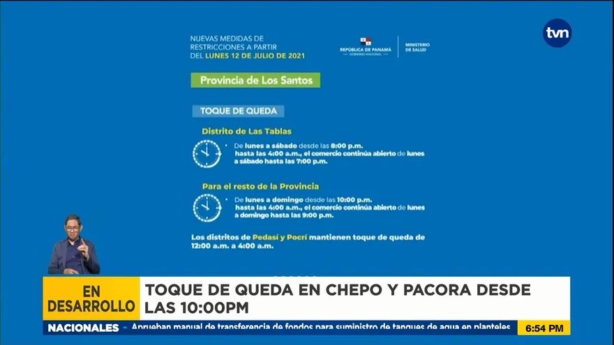 Toque de queda en Las Tablas y Chitré iniciará a las 8 p.m.