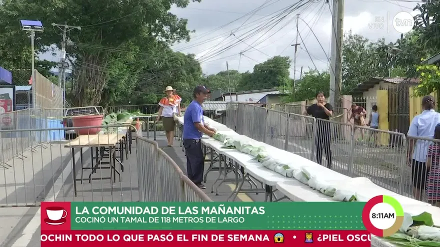 La comunidad de las mañanitas cocinó un tamal de 118 metros de largo