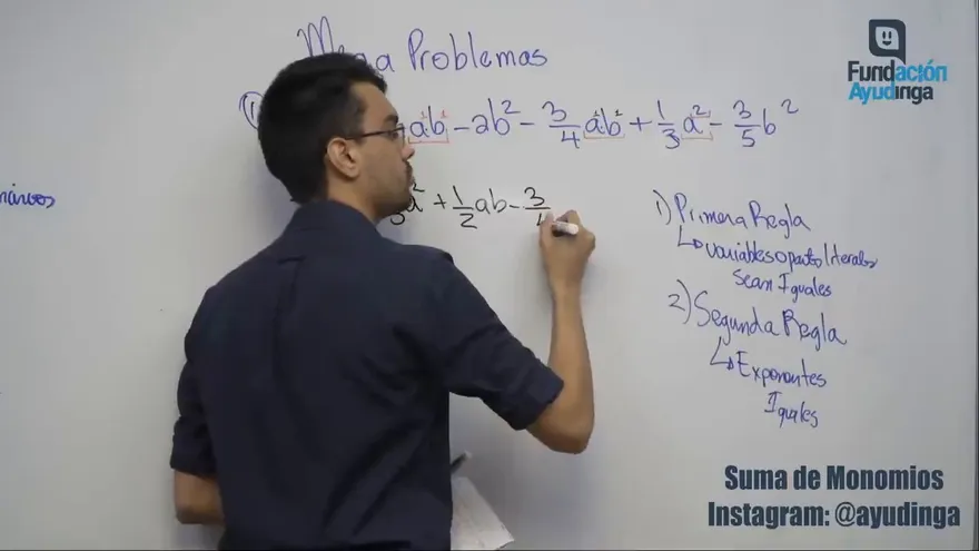 Ayudinga Matemáticas 8° - Suma y Resta de Monomios con Coeficientes Fraccionarios Parte VI 5 de mayo de 2020