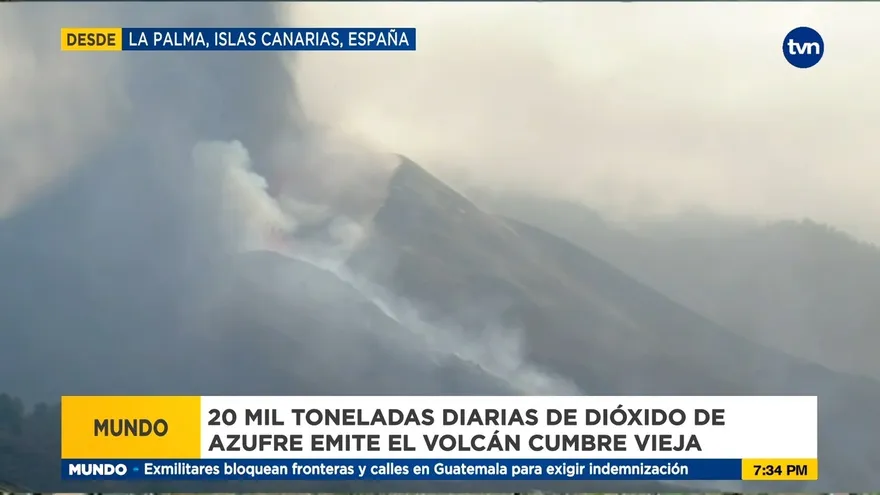 Volcán Cumbre Vieja emite miles de toneladas de dióxido de azufre