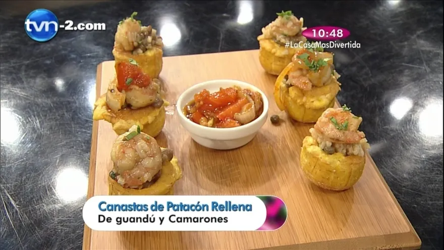 Receta - Canastas de patacón rellena de guandú y camarones