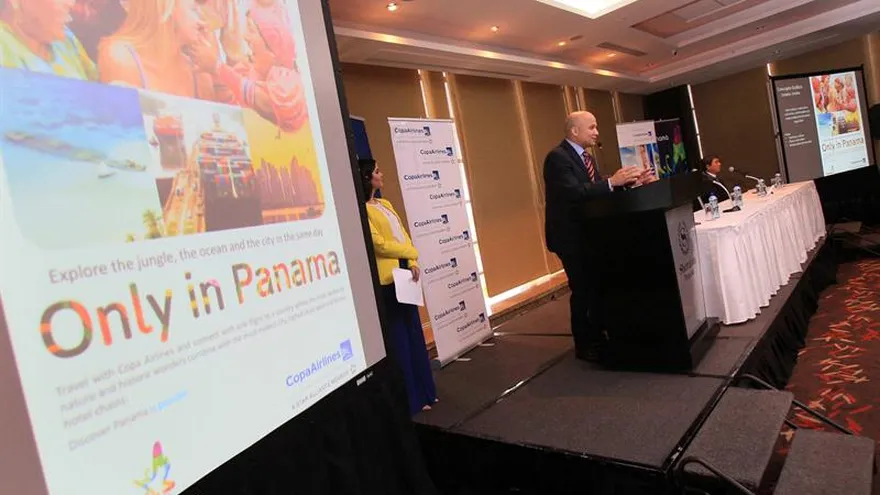 El director de Mercadeo de Copa Airlines, Marco Ocando, participa del acto de presentación de la campaña de promoción turística de Panamá "Solo en Panamá", auspiciada por Copa Airlines y la Autoridad de Turismo de Panamá.