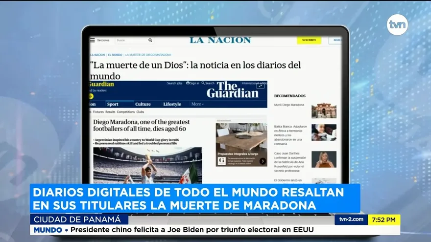 Diarios digitales resaltan en sus titulares la muerte de Maradona
