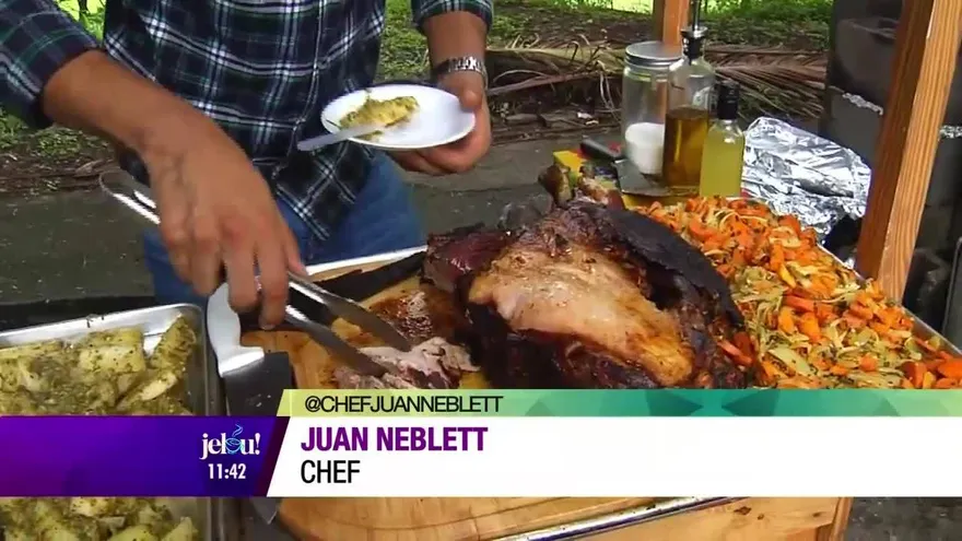 Rica lechona con yuca al mojo