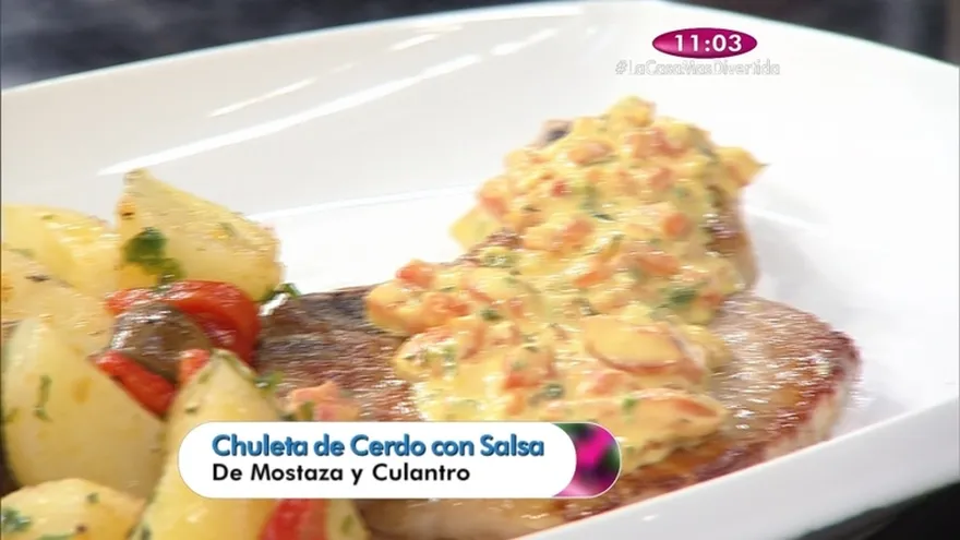 Receta - Chuleta de Cerdo con salsa de mostaza y culantro