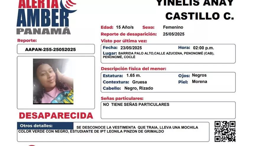 Alerta Amber tras la desaparición de  Yinelis Anay Castillo.