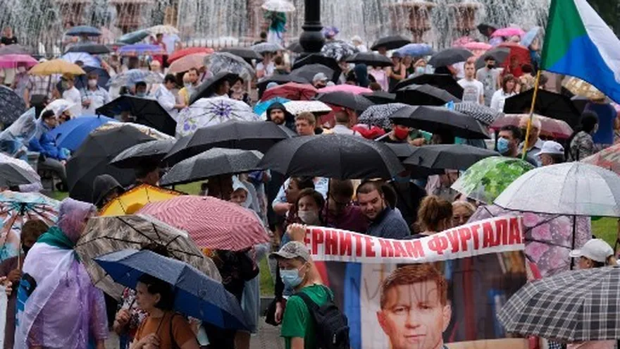 Protestas en Rusia en apoyo al exgobernador Serguéi Furgal, detenido el 9 de julio y enviado a Moscú donde está encarcelado