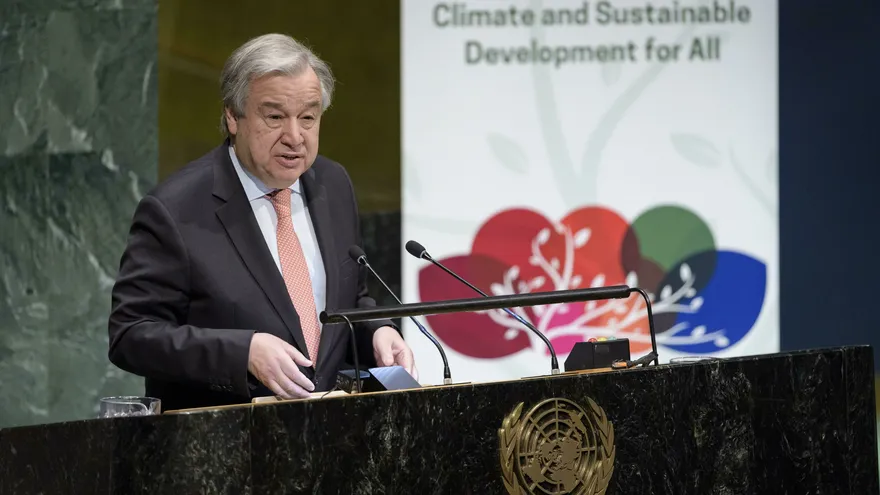 Fotografía cedida por la ONU donde aparece su secretario general, António Guterres